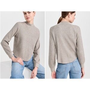 Madewell Waffle Knit Mockneck Top Heathered Beige Oatmeal Raglan Sleeve M